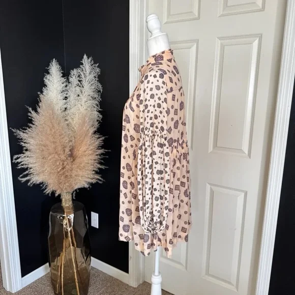 Free People Turn Turn Mini Dress Beige Cream Tea Combo Balloon Sleeve 
Sz Small - Picture 7 of 12